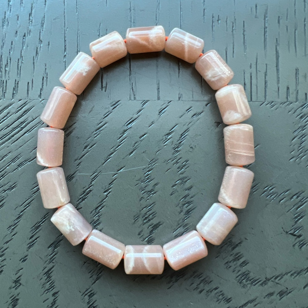 Flashy peach moonstone tube bracelet